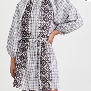 Silvia Tcherassi Buffa Embroided Plaid Plum Check Mini Dress